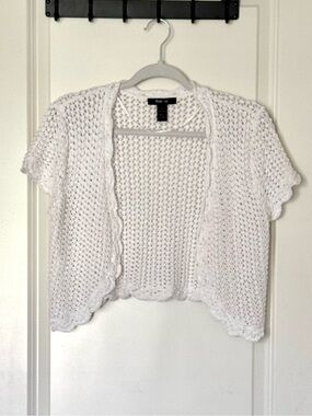Style & Co. White Crochet Short Sleeve Open Cardigan